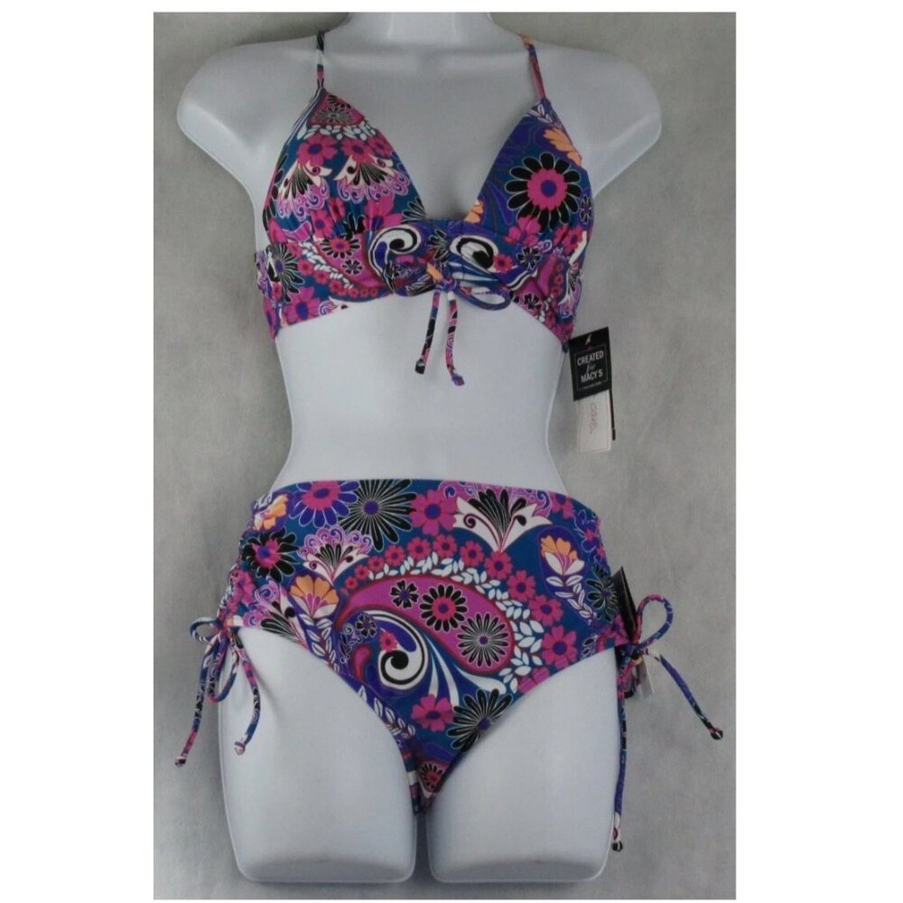 NWT Salt + Cove Juniors 2-Piece Tie-Back Bikini Swimsuit Set, Multi Floral, XS